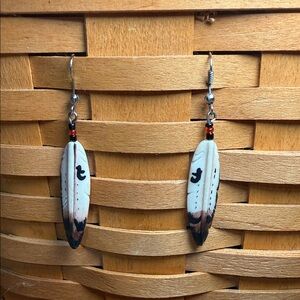 Southwest Painted Bone Feather Earrings